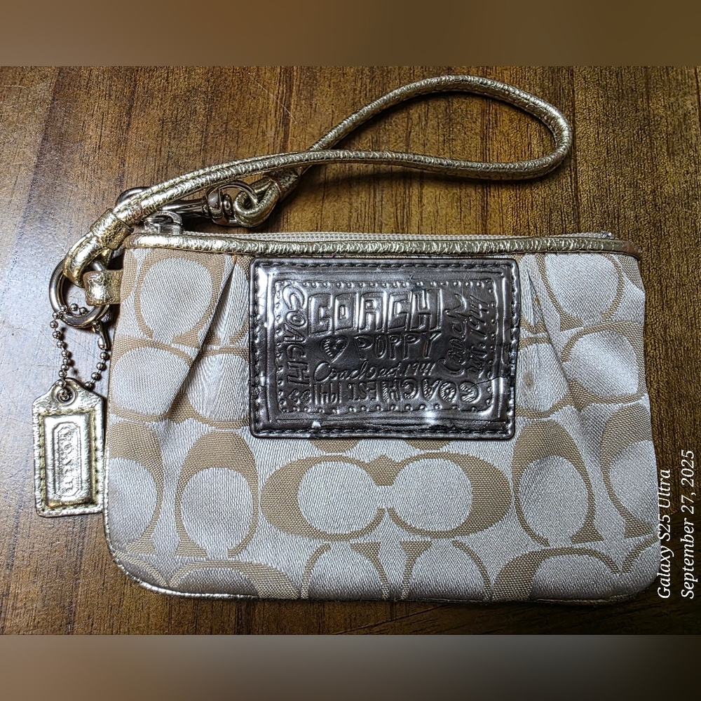 Coach Gold and Tan Wristlet